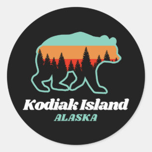 Kodiak Island Alaska Retro Bärengeschenk Runder Aufkleber