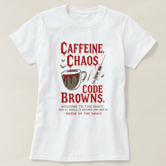 Koffein, Chaos & Code Browns Sonnenuntergang T-Shirt (Design vorne)