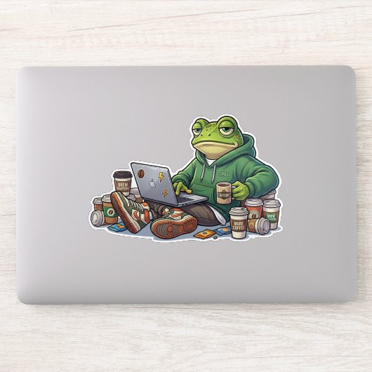 Koffein-Chaos-Erschöpfter-Frosch-Meme Aufkleber (Computer)