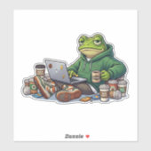 Koffein-Chaos-Erschöpfter-Frosch-Meme Aufkleber (Blatt)