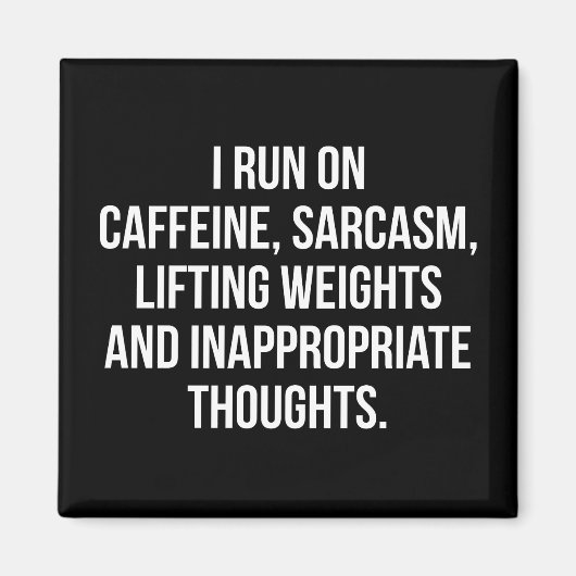 Koffein, Sarkasmus, Gewichte, Gedanken - Fitnessra Magnet (Vorne)