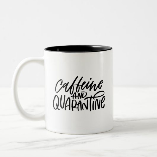 Koffein und Quarantäne Hand Letted Zweifarbige Tasse (Links)