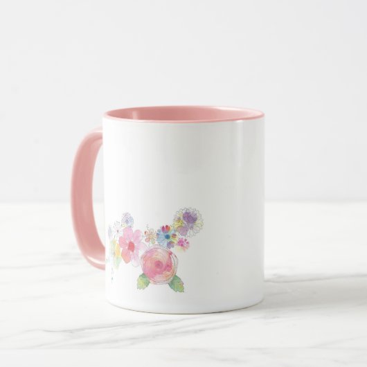 Koffein und Quarantäne Wasserfarben - Blütenrosa Tasse (Vorderseite Links)