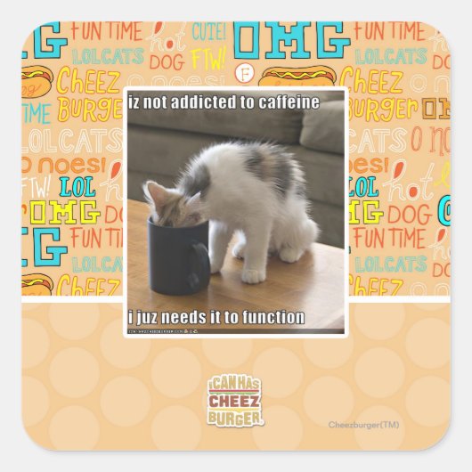 koffeinabhängig quadratischer aufkleber (Vorderseite)