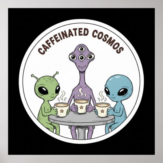 Koffeinhaltiger Kosmos Süße Lustige Alien-Kaffee Poster (Vorne)