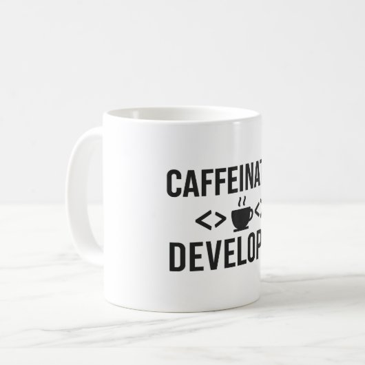 Koffeinierter Entwickler - Coding Coffee Design Kaffeetasse (Vorderseite Links)