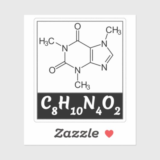 Koffeinmolekül (Chemische Formel C8H10N4O2) Aufkleber (Blatt)