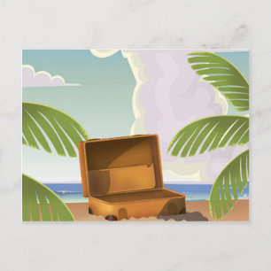Koffer am Strand geöffnet Postkarte
