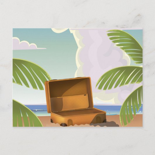 Koffer am Strand geöffnet Postkarte (Vorderseite)