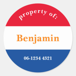 koffer sticker rood wit blauw met naam