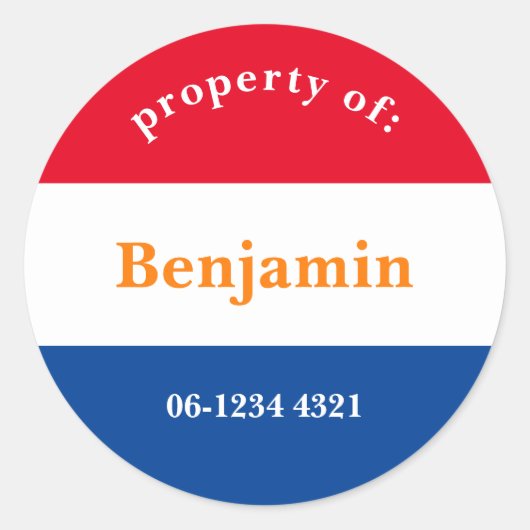 koffer sticker rood wit blauw met naam (Vorderseite)