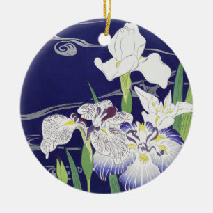 Kogyo Tsukioka Irises, japanische Blume Art Keramik Ornament