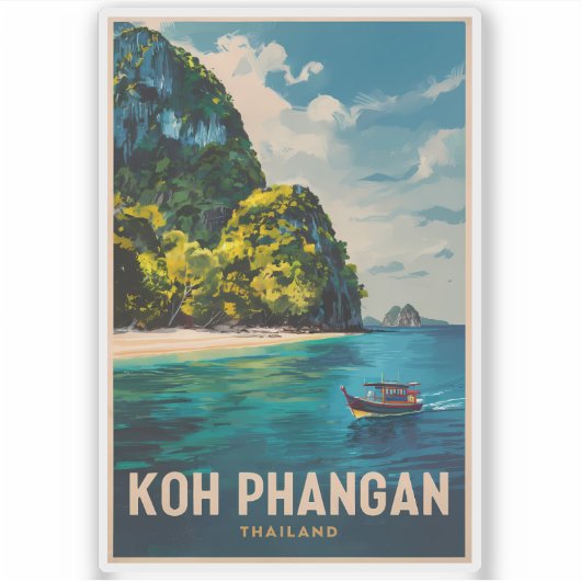 Koh Phangan Thailand Reisen Art Vintag Aufkleber (Vorderseite)