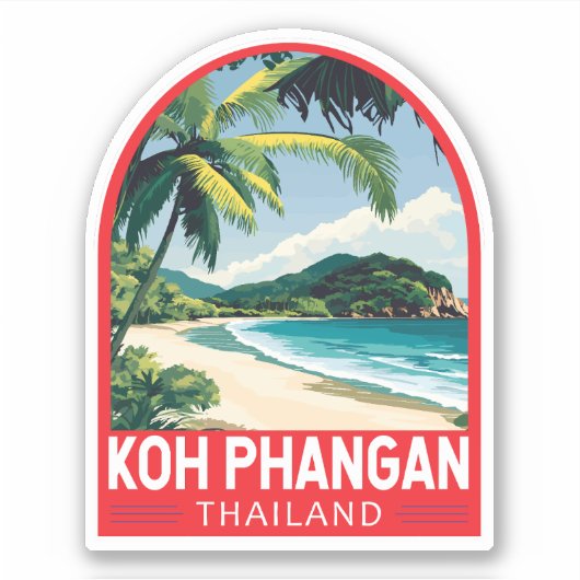 Koh Phangan Thailand Reisen Kunstemblem Aufkleber (Vorderseite)