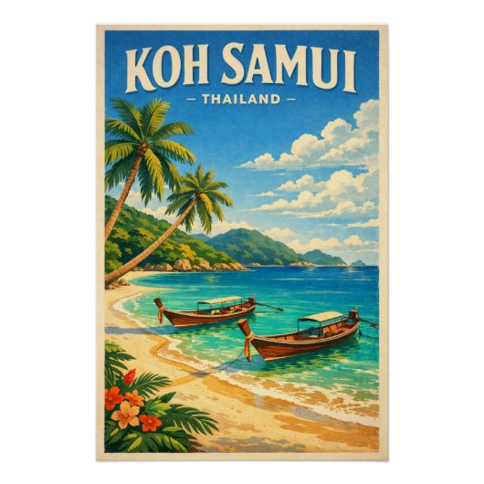 Koh Samui Insel, Thailand Retro Poster (Vorderseite)