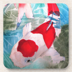 Kohaku Koi 2 Japanische Aquarell-Kunst Getränkeuntersetzer