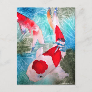 Kohaku Koi 2 Japanische Aquarell-Kunst Postkarte