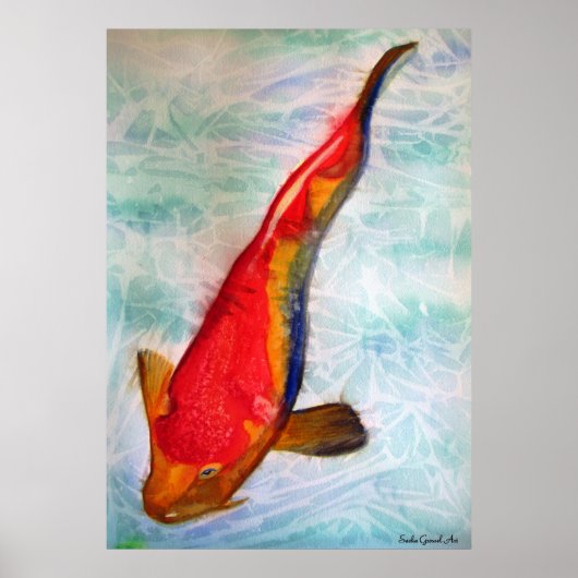 Kohaku Koi Fisch Original Aquarellkunst Poster (Vorne)