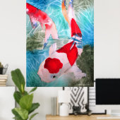 Kohaku Koi II Aquarell Originalkunst Poster (Heimbüro)