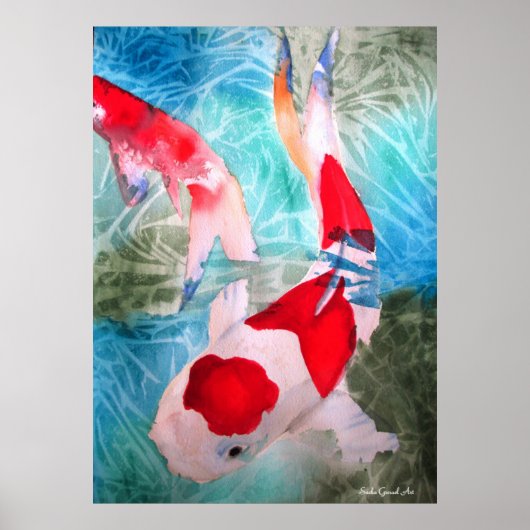 Kohaku Koi II Aquarell Originalkunst Poster (Vorne)