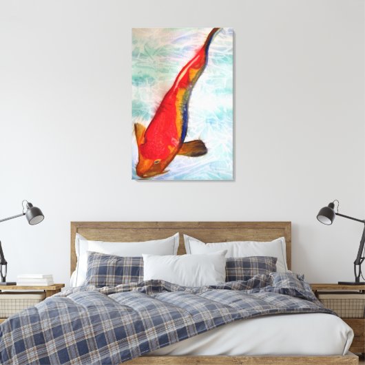 Kohaku Koi Japanischer Fisch Original Aquarellkuns Leinwanddruck (Insitu (Schlafzimmer))