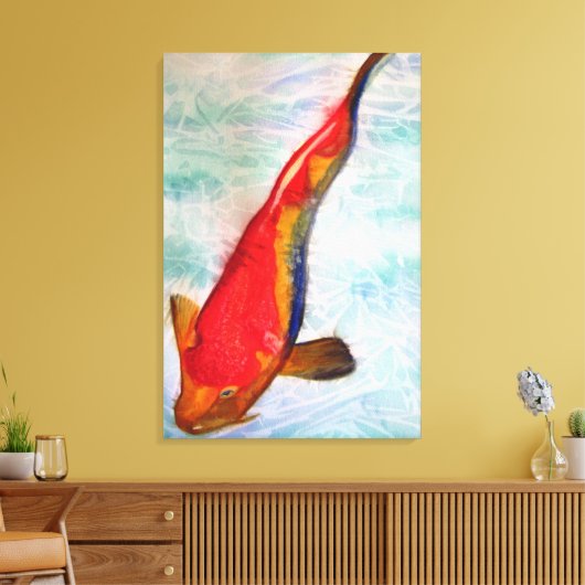 Kohaku Koi Japanischer Fisch Original Aquarellkuns Leinwanddruck (Insitu (Wohnzimmer))