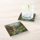 Kohl-Kaninchen Glasuntersetzer (Schrägansicht)