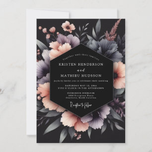 Kohle & Blush Gotische Florale Hochzeit Einladung