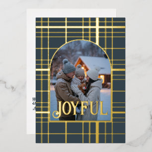 Kohle & Gold Gingham Weihnachtsfoto Folien Feiertagskarte