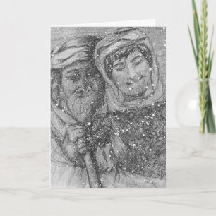 Kohle-Kunstzeichnung Hirten Weihnachtskarte Feiertagskarte
