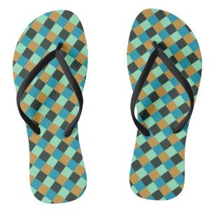 Kohle-Ocker-Teal-Grün-Blau-Karo Badesandalen