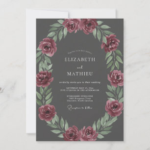 Kohle-Pfirsich-Ranunculus-Eukalyptus-Hochzeit Einladung