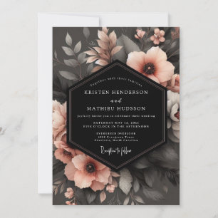 Kohle-Pfirsich-Schattige Flora-Hochzeit Einladung
