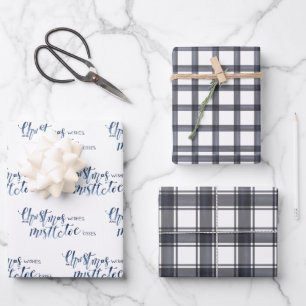 Kohle-Plaid & Weihnachtswünsche Schrift Geschenkpapier Set