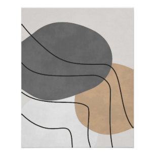 Kohle und Beige Abstrakt mit feiner Linienarbeit Poster