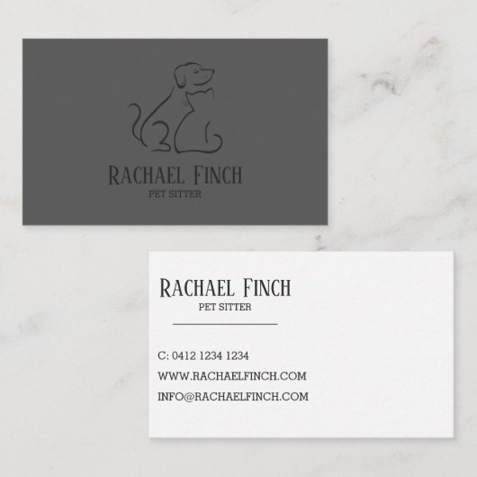 Kohle und Graue, moderne Cat- und Hundezeichen Visitenkarte (Vorne/Hinten)