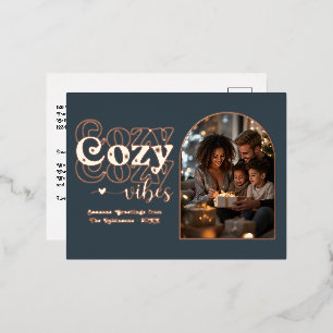 Kohle und Rose Gold Cosy Vibes Retro Weihnachten Folien Feiertagspostkarte
