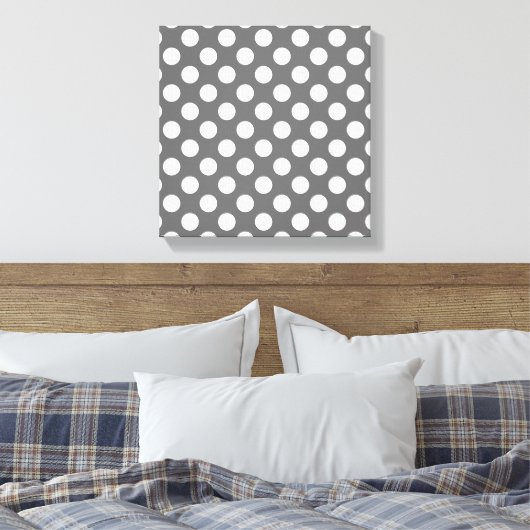 Kohle und weiße Polka-Punkte Leinwanddruck (Insitu (Schlafzimmer))