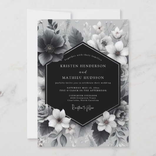 Kohleblumen-Kunst Hochzeit Einladung (Vorderseite)