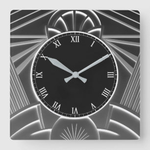 Kohlegrau-Art-Deco-Uhr - Abstrakte Linien Quadratische Wanduhr