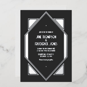 Kohlegrau & Silber Gatsby Art Deco Hochzeit Folieneinladung