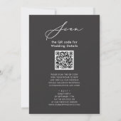 Kohlegrauer QR-Code in einer modernen Hochzeit Einladung (Rückseite)