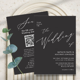 Kohlegrauer QR-Code in einer modernen Hochzeit Einladung