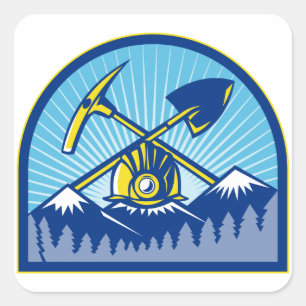 Kohlen-Bergmannhardhat-Hacken-Schaufel Retro Quadratischer Aufkleber