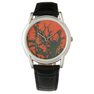 Kohlen, Vulkan, Lava, schwarz auf rot Armbanduhr