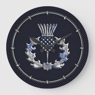 Kohlenstoff-Faser-Druck-Silberscottish-Distel Große Wanduhr