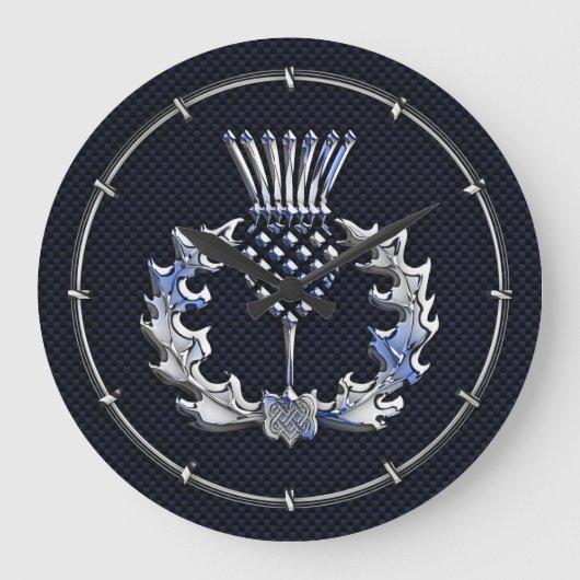 Kohlenstoff-Faser-Druck-Silberscottish-Distel Große Wanduhr (Vorderseite)