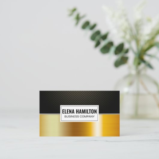Kohlenstofffaser | Gold-Farbblock Visitenkarte (Stehend Vorderseite)