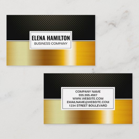 Kohlenstofffaser | Gold-Farbblock Visitenkarte (Vorne/Hinten)