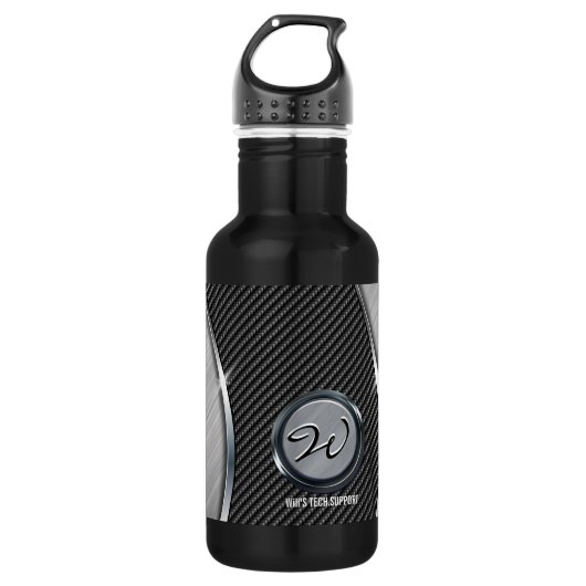 Kohlenstofffaser und gebürstetes Metall 4A Trinkflasche (Vorderseite)